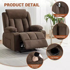 Oversized Recliner Chair with Massage and Heat - Manual Reclining Sofa with Cup Holders and Storage Pocket, Comfortable Overstuffed Deep Seat