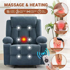 Oversized Recliner Chair with Massage and Heat - Manual Reclining Sofa with Cup Holders and Storage Pocket, Comfortable Overstuffed Deep Seat
