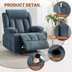 Oversized Recliner Chair with Massage and Heat - Manual Reclining Sofa with Cup Holders and Storage Pocket, Comfortable Overstuffed Deep Seat