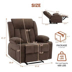 Oversized Recliner Chair with Massage and Heat - Manual Reclining Sofa with Cup Holders and Storage Pocket, Comfortable Overstuffed Deep Seat