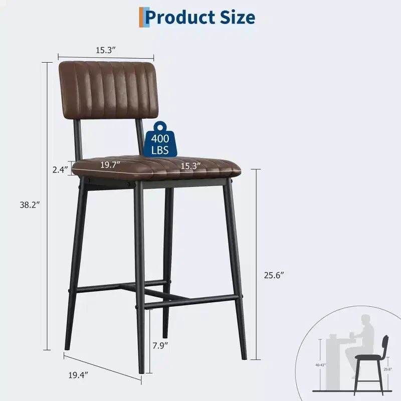 PU Leather Counter Height Bar Stools with Thick Cushion and Thickened Metal Legs, for Island, Counter Bar, Kitchen
