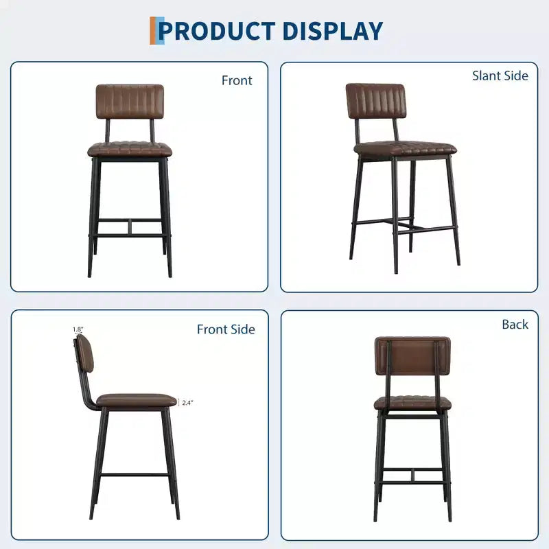PU Leather Counter Height Bar Stools with Thick Cushion and Thickened Metal Legs, for Island, Counter Bar, Kitchen