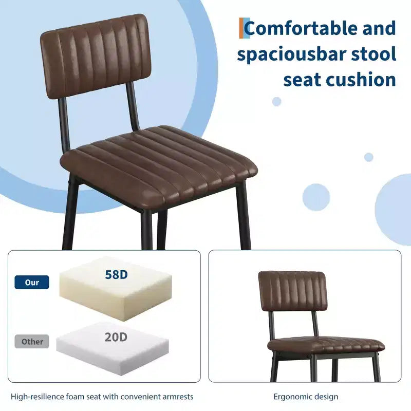 PU Leather Counter Height Bar Stools with Thick Cushion and Thickened Metal Legs, for Island, Counter Bar, Kitchen