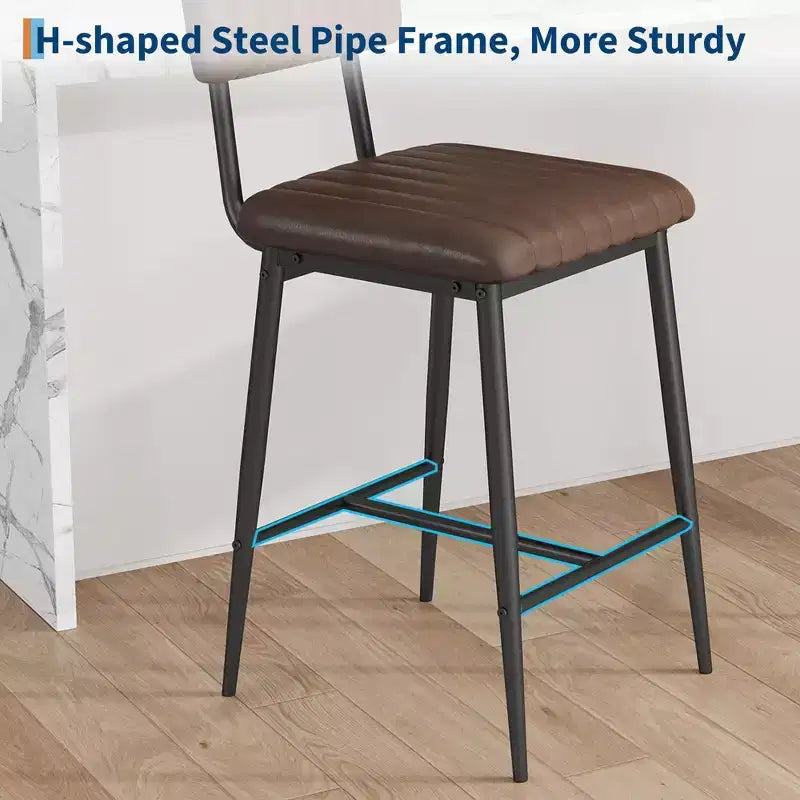 PU Leather Counter Height Bar Stools with Thick Cushion and Thickened Metal Legs, for Island, Counter Bar, Kitchen