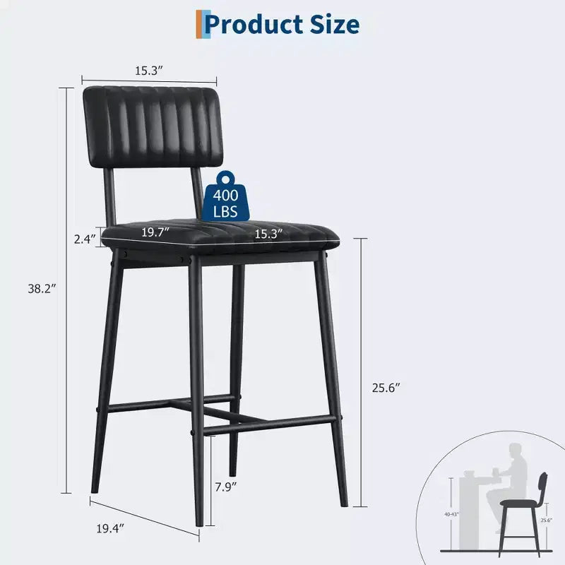 PU Leather Counter Height Bar Stools with Thick Cushion and Thickened Metal Legs, for Island, Counter Bar, Kitchen