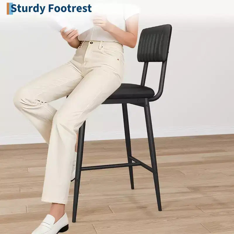 PU Leather Counter Height Bar Stools with Thick Cushion and Thickened Metal Legs, for Island, Counter Bar, Kitchen