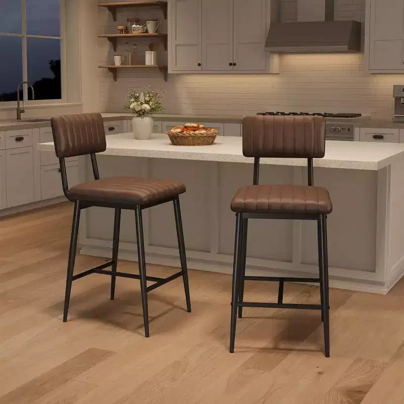 PU Leather Counter Height Bar Stools with Thick Cushion and Thickened Metal Legs, for Island, Counter Bar, Kitchen