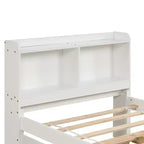 Twin Wood Bed with Trundle and Bookcase Headboard for Small Room and Guest Room