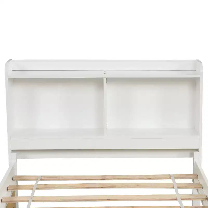 Twin Wood Bed with Trundle and Bookcase Headboard for Small Room and Guest Room