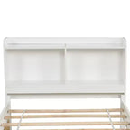 Twin Wood Bed with Trundle and Bookcase Headboard for Small Room and Guest Room