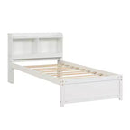 Twin Wood Bed with Trundle and Bookcase Headboard for Small Room and Guest Room