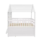 Full Size House Loft Bed with Roof, 2 Windows, 4 Storage Drawers, Safety Guardrails and Ladder