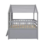 Full Size House Loft Bed with Roof, 2 Windows, 4 Storage Drawers, Safety Guardrails and Ladder