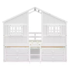 Full Size House Loft Bed with Roof, 2 Windows, 4 Storage Drawers, Safety Guardrails and Ladder