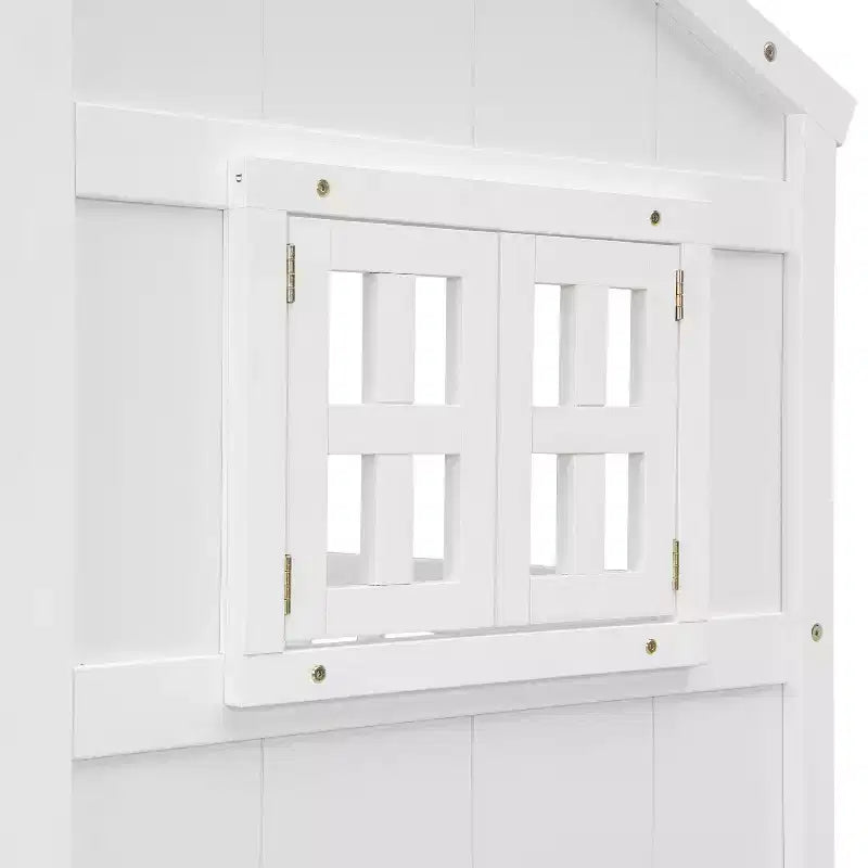 Full Size House Loft Bed with Roof, 2 Windows, 4 Storage Drawers, Safety Guardrails and Ladder