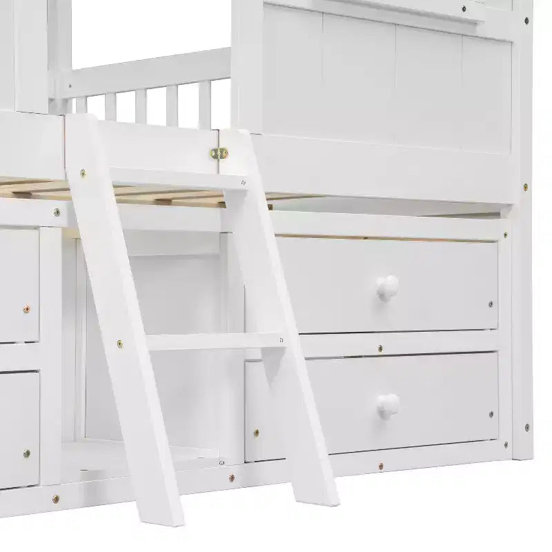 Full Size House Loft Bed with Roof, 2 Windows, 4 Storage Drawers, Safety Guardrails and Ladder