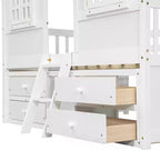 Full Size House Loft Bed with Roof, 2 Windows, 4 Storage Drawers, Safety Guardrails and Ladder