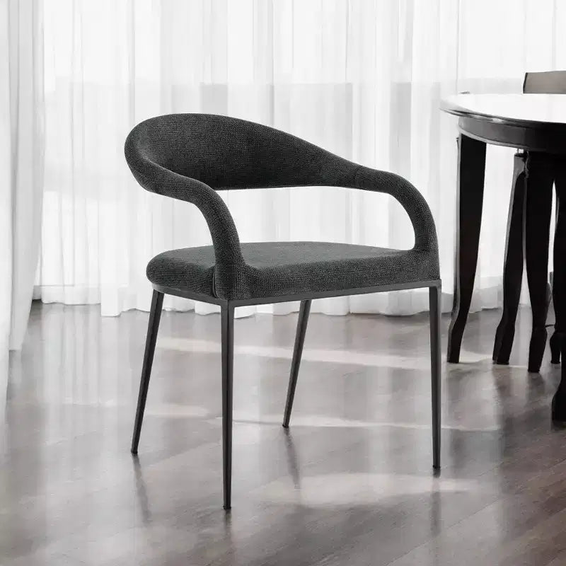 Gray And Black Upholstered Polyester Open Back Dining Arm Chairs