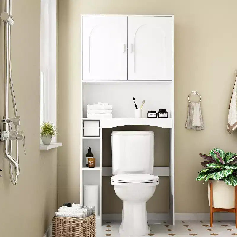 Water-Resistant Over-Toilet Storage Cabinet with Tissue Holder, Bathroom Organizer with 6 Compartments, Space-Saving Over-Toilet Shelves Etageres