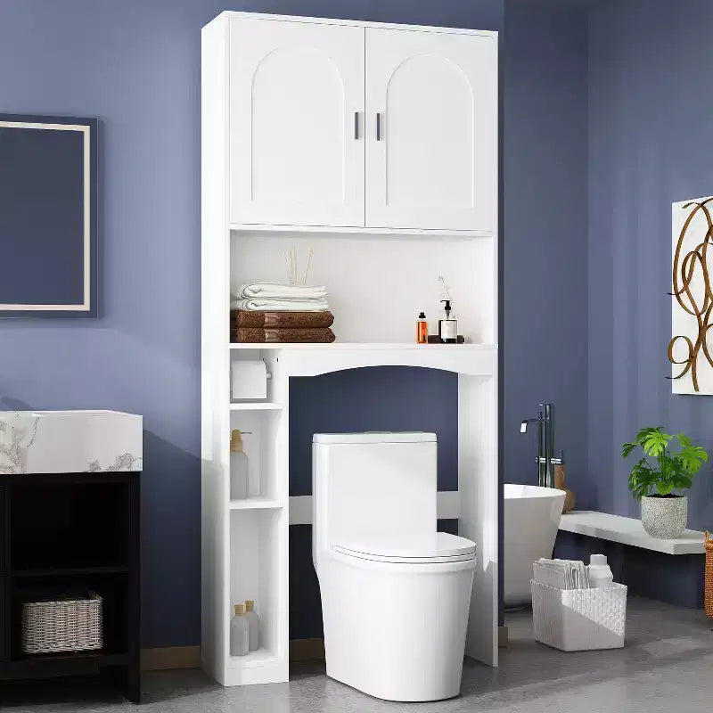 Water-Resistant Over-Toilet Storage Cabinet with Tissue Holder, Bathroom Organizer with 6 Compartments, Space-Saving Over-Toilet Shelves Etageres