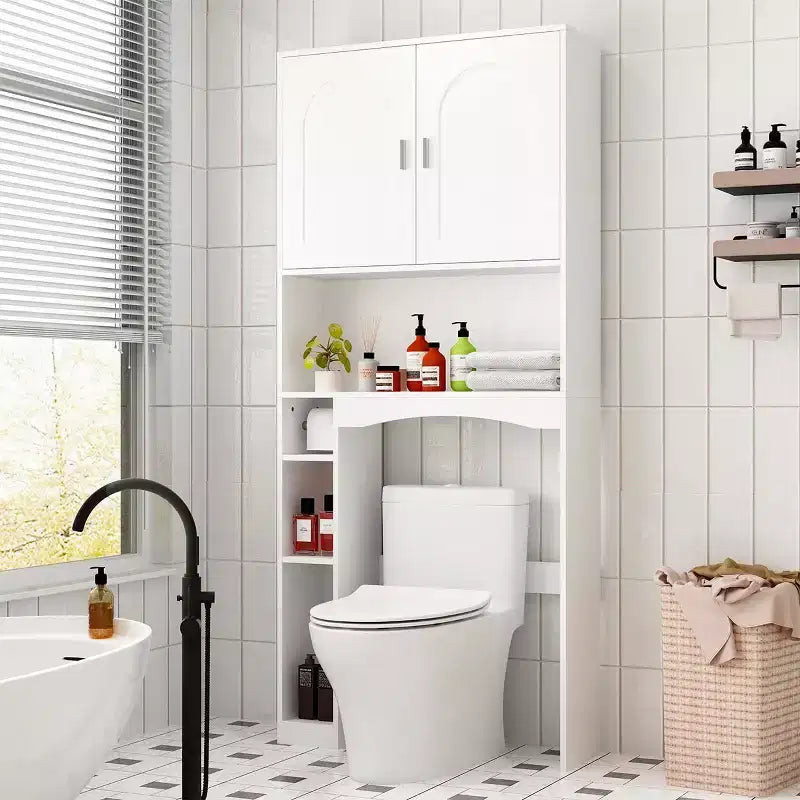 Water-Resistant Over-Toilet Storage Cabinet with Tissue Holder, Bathroom Organizer with 6 Compartments, Space-Saving Over-Toilet Shelves Etageres