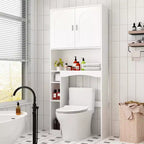 Water-Resistant Over-Toilet Storage Cabinet with Tissue Holder, Bathroom Organizer with 6 Compartments, Space-Saving Over-Toilet Shelves Etageres