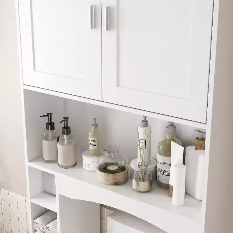 Water-Resistant Over-Toilet Storage Cabinet with Tissue Holder, Bathroom Organizer with 6 Compartments, Space-Saving Over-Toilet Shelves Etageres