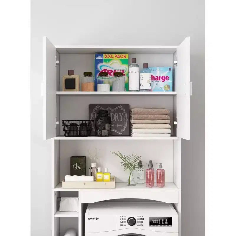 Water-Resistant Over-Toilet Storage Cabinet with Tissue Holder, Bathroom Organizer with 6 Compartments, Space-Saving Over-Toilet Shelves Etageres