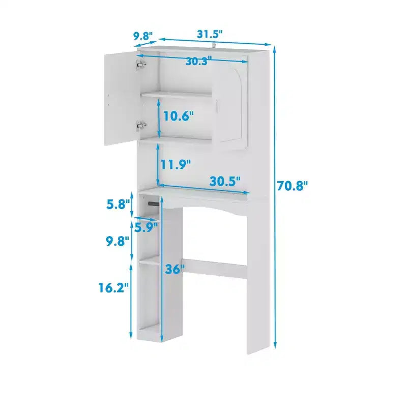Water-Resistant Over-Toilet Storage Cabinet with Tissue Holder, Bathroom Organizer with 6 Compartments, Space-Saving Over-Toilet Shelves Etageres