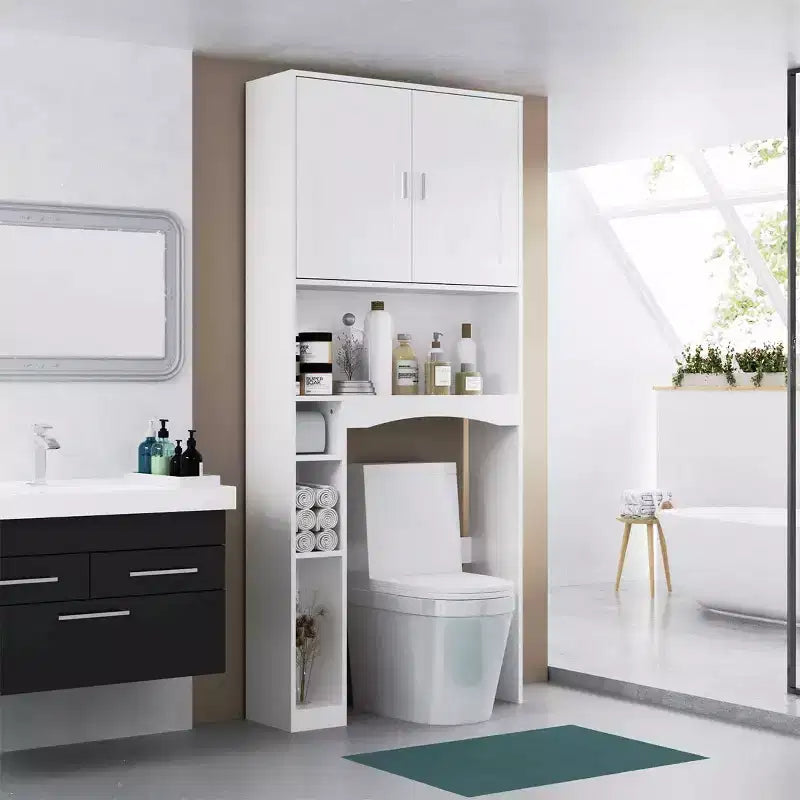 Water-Resistant Over-Toilet Storage Cabinet with Tissue Holder, Bathroom Organizer with 6 Compartments, Space-Saving Over-Toilet Shelves Etageres