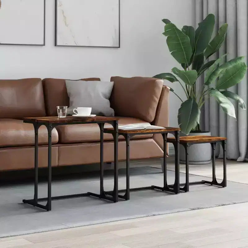 Nesting Coffee Table Black Engineered wood, metal Small Stackable