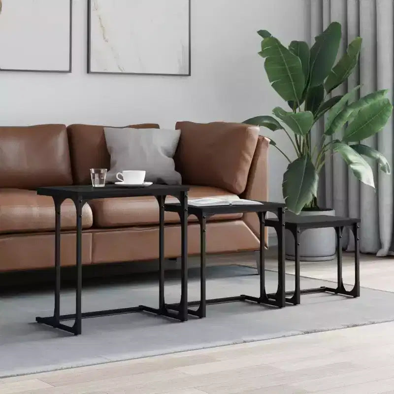 Nesting Coffee Table Black Engineered wood, metal Small Stackable