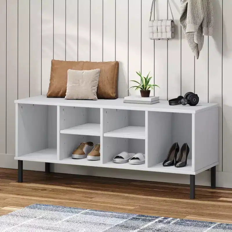 Shoe Cabinet Shoe Cubby with 6 Compartments Shoe Rack Solid Pine Wood
