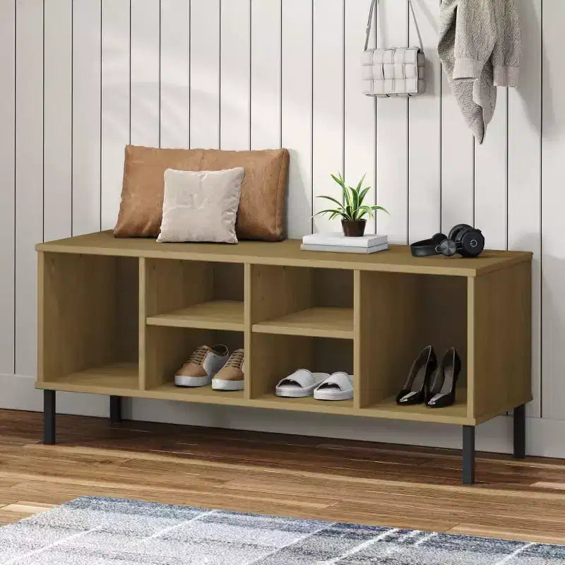 Shoe Cabinet Shoe Cubby with 6 Compartments Shoe Rack Solid Pine Wood