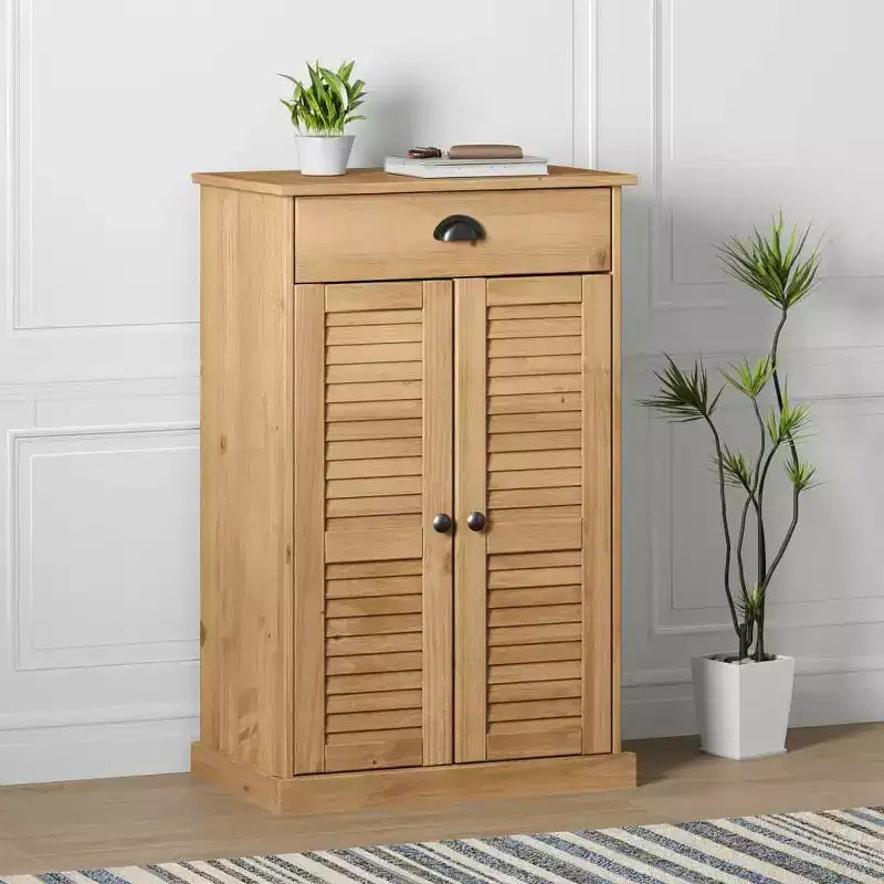 Shoe Cabinet Shoe Storage Organizer with Doors Solid Wood Pine