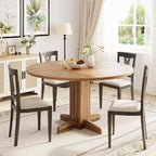 47 Round Dining Table for 4-6, Farmhouse Wood Kitchen Table with Sturdy Pedestal Base, Circle Dinner Table for Dining Room or Apartment