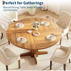 47 Round Dining Table for 4-6, Farmhouse Wood Kitchen Table with Sturdy Pedestal Base, Circle Dinner Table for Dining Room or Apartment