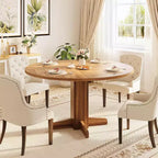 47 Round Dining Table for 4-6, Farmhouse Wood Kitchen Table with Sturdy Pedestal Base, Circle Dinner Table for Dining Room or Apartment
