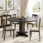47 Round Dining Table for 4-6, Farmhouse Wood Kitchen Table with Sturdy Pedestal Base, Circle Dinner Table for Dining Room or Apartment