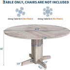 47 Round Dining Table for 4-6, Farmhouse Wood Kitchen Table with Sturdy Pedestal Base, Circle Dinner Table for Dining Room or Apartment