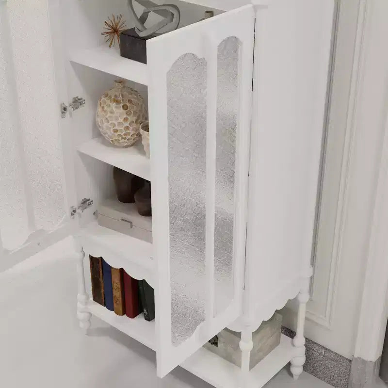 Double Frosted Glass Display Cabinet Bookcase Open Bottom Shelf Scalloped Edge Accent Home Office Books & Decor Storage Cabinet Organizer