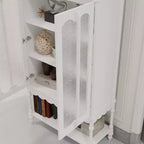 Double Frosted Glass Display Cabinet Bookcase Open Bottom Shelf Scalloped Edge Accent Home Office Books & Decor Storage Cabinet Organizer