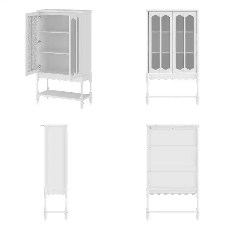 Double Frosted Glass Display Cabinet Bookcase Open Bottom Shelf Scalloped Edge Accent Home Office Books & Decor Storage Cabinet Organizer