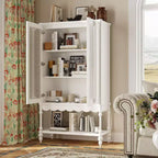 Double Frosted Glass Display Cabinet Bookcase Open Bottom Shelf Scalloped Edge Accent Home Office Books & Decor Storage Cabinet Organizer