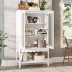 Double Frosted Glass Display Cabinet Bookcase Open Bottom Shelf Scalloped Edge Accent Home Office Books & Decor Storage Cabinet Organizer