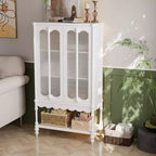 Double Frosted Glass Display Cabinet Bookcase Open Bottom Shelf Scalloped Edge Accent Home Office Books & Decor Storage Cabinet Organizer