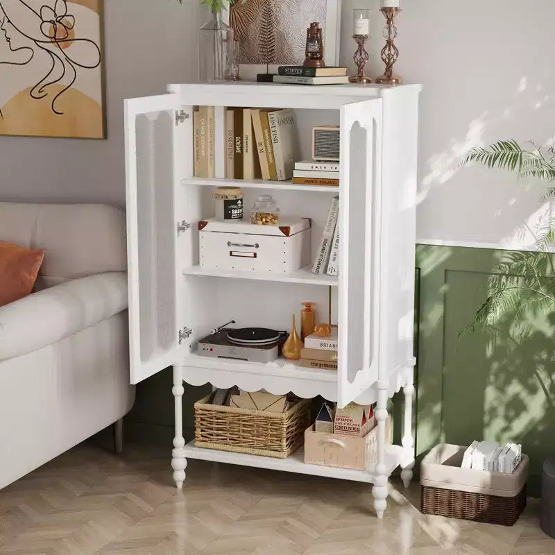 Double Frosted Glass Display Cabinet Bookcase Open Bottom Shelf Scalloped Edge Accent Home Office Books & Decor Storage Cabinet Organizer