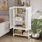 Double Frosted Glass Display Cabinet Bookcase Open Bottom Shelf Scalloped Edge Accent Home Office Books & Decor Storage Cabinet Organizer