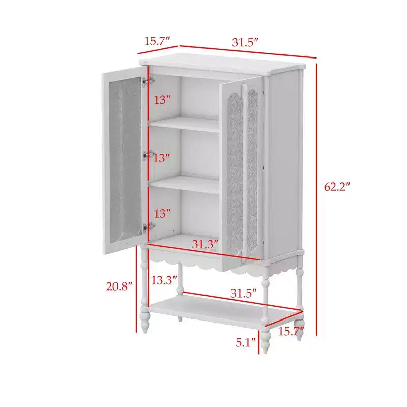 Double Frosted Glass Display Cabinet Bookcase Open Bottom Shelf Scalloped Edge Accent Home Office Books & Decor Storage Cabinet Organizer