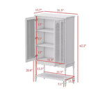 Double Frosted Glass Display Cabinet Bookcase Open Bottom Shelf Scalloped Edge Accent Home Office Books & Decor Storage Cabinet Organizer